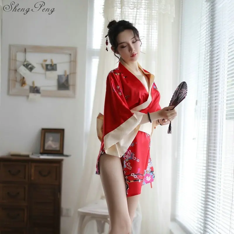Японское кимоно платье косплей для женщин пижамы юката сексуальные пижамы Принт шелк Япония Мода горничной хаори Obi одежда V1772