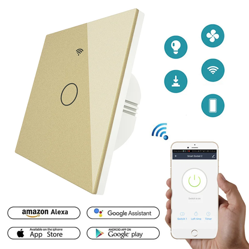 

EU Standard 1-Gang 86 Type WiFi Smart Switch With RF433 Function Alexa Or Google Home Voice Control