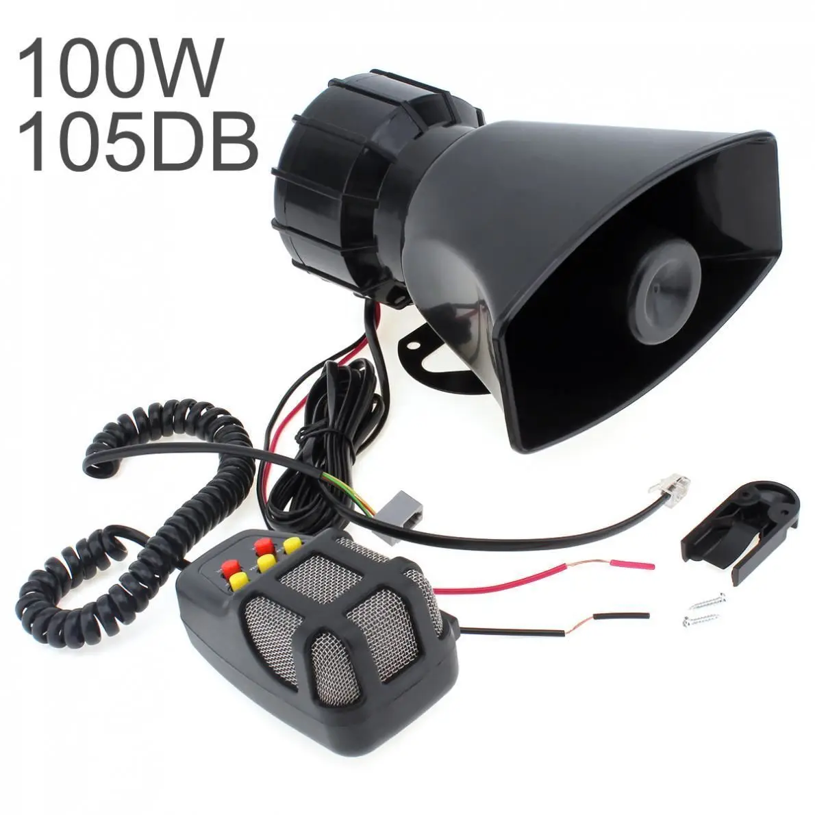 

DC 12V 100W Motorcycle Car Auto Vehicle Truck 5 Sound Tone Loud Horn Siren Police Firemen Ambulance Warning Alarm Loudspeaker DF