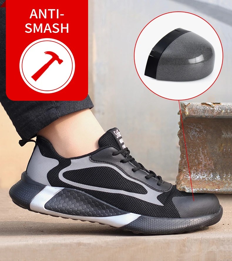 Fashion Men's Work Sneakers Mesh Breathable Safety Shoes Men Steel Toe Work Shoes Industrial Anti-smashing Safety Work Boots Man
