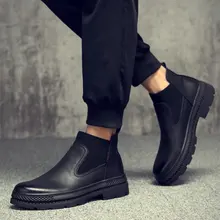 Мужские короткие сапоги; Новинка года; зимние мужские ботинки «Челси»; мужские кожаные ботильоны; мужские ботинки; Уличная обувь; LH-51