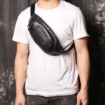 

Men Leather Chest Bag Vintage Waist Bag Cow Leather Chest Pack Anti Theft Outdoor Sport Bag Rider Chest Bag For Men Phone Bag