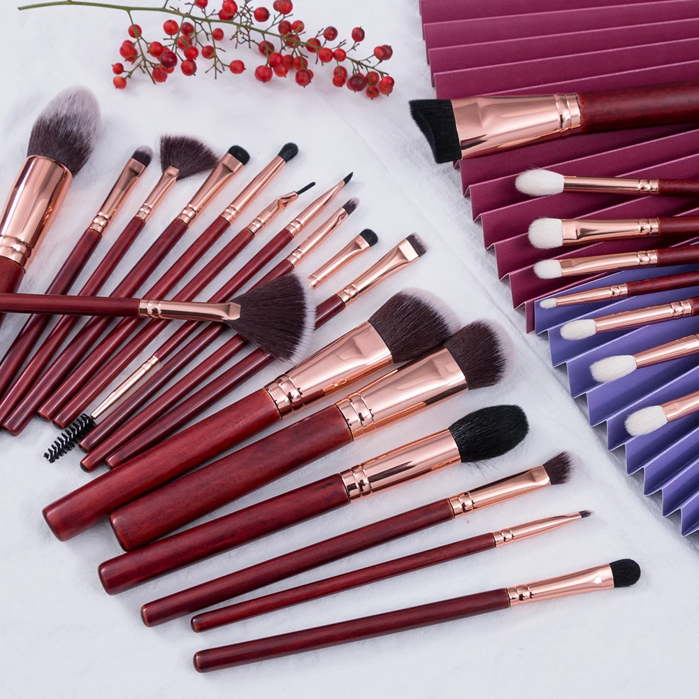 Pincéis de Maquiagem Beili Nenhum Logotipo Vermelho Fundação Contorno Destaque Pro Cabelo Cabra Mistura Olho Compõem Conjunto Escova Atacado 25 Pçs 3 Cheap Aplicador de sombra