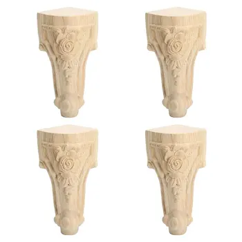 

4pcs/set Wardrobe Wood Carved Decoration Coffee Table Sofa Feet European Style Non Slip Chairs Furniture Leg Strong Bearing