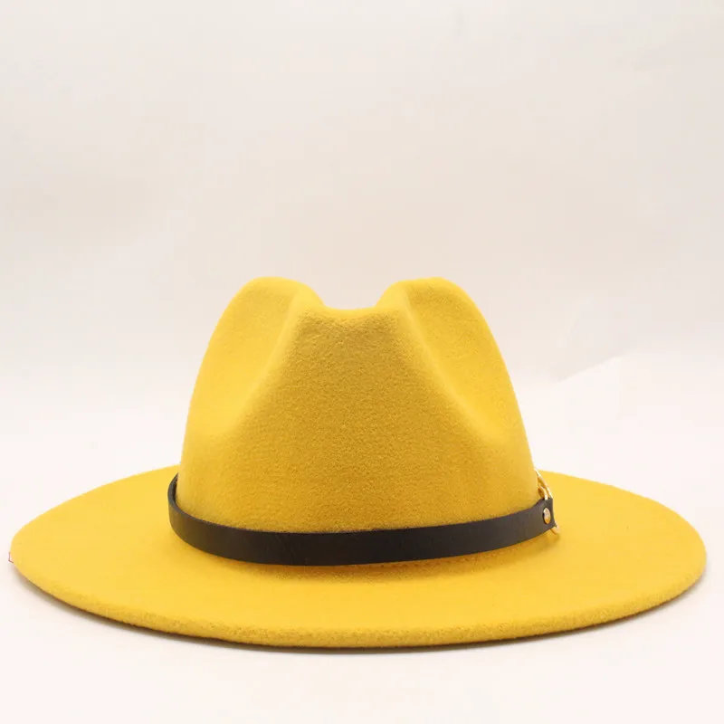 Fashion wool chain button decoration men's fedora ladies jazz hat ladies vintage felt hat large classic top winter outdoor hat