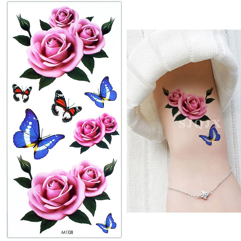 1 шт., водостойкая 3D тату-наклейка, Бабочка, пион, роза, цветок, цветная тату-наклейка, сексуальная леди, Реалистичная татуировка для руки - Цвет: u