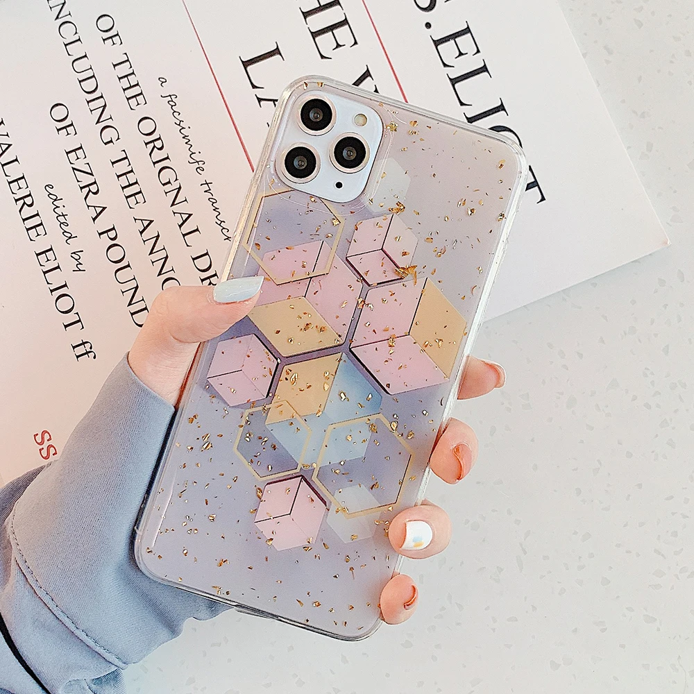 LOVECOM золотой порошок геометрический граффити чехол для телефона для iPhone 11 Pro Max XR XS Max 6 6S 7 8 Plus X Мягкая эпоксидная задняя крышка подарок - Цвет: f