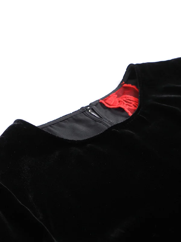 Autumn New Noble Silk Flocking High Waist Dress