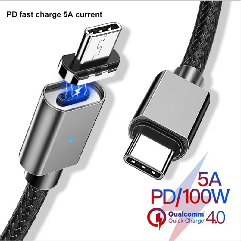 100 Вт PD магнитное быстрое зарядное устройство USB-C type C кабель для передачи данных 5A type-C провод для быстрого заряда QC4.0 type C шнур для MacBook Pro huawei FCP