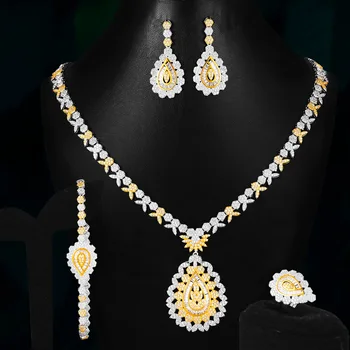 

New Trendy 4PCS Luxury Waterdrop Jewelry Sets For Women Wedding African Indian Cubic Zircon Dubai Bridal Jewelry 2020