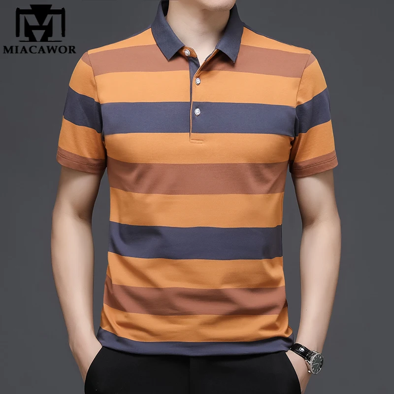 New Polo Shirts Men High Quality Fashion Striped Tee shirt Homme Summer Short Sleeve Camisa Polos Slim Fit Clothing T1053 | Мужская