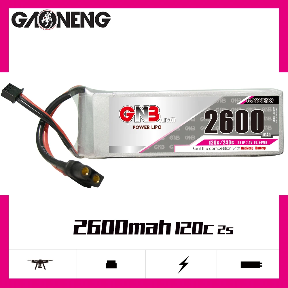 Литий-полимерный аккумулятор GAONENG GNB 2600 мАч 2S 7 4 В 120C/240C с разъемом XT60 для