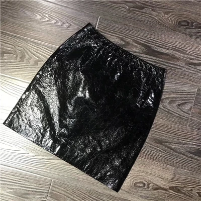 Skirt black Женская куртка из натуральной кожи ярких цветов; куртка из натуральной овчины; сезон весна; Новинка; Модный комплект из лакированной кожи с юбкой - Цвет: Skirt black