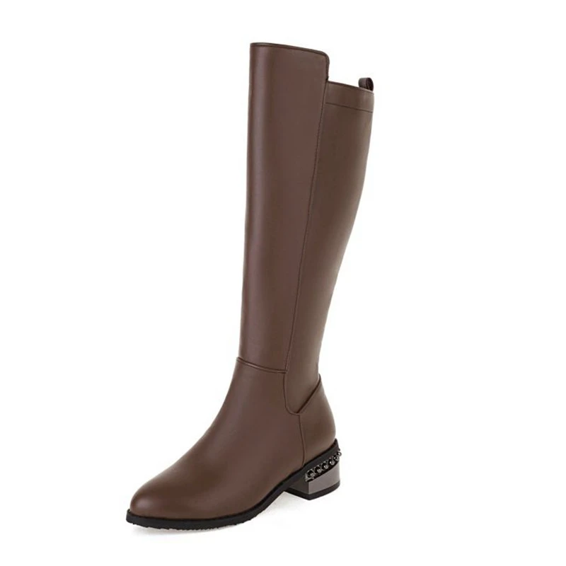 

Girseaby 2021 Knee High Winter Boots Woman Round Toe 3cm Block Heels Zipper Large Size 34-48 Black Brown Pink Snakeskin S2663