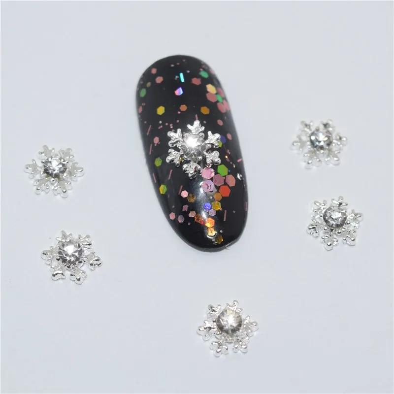 

10 Pcs Manicure Snowflake Rhinestone 3D Nail Art Decoration, Alloy Nail Charms, Nails Glitter Rhinestones Nail Supplies