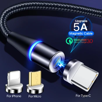 

3-in-1 new 5A magnetic charging cable fast charging 3.0 micro C type 360 blind punching universal usb cable