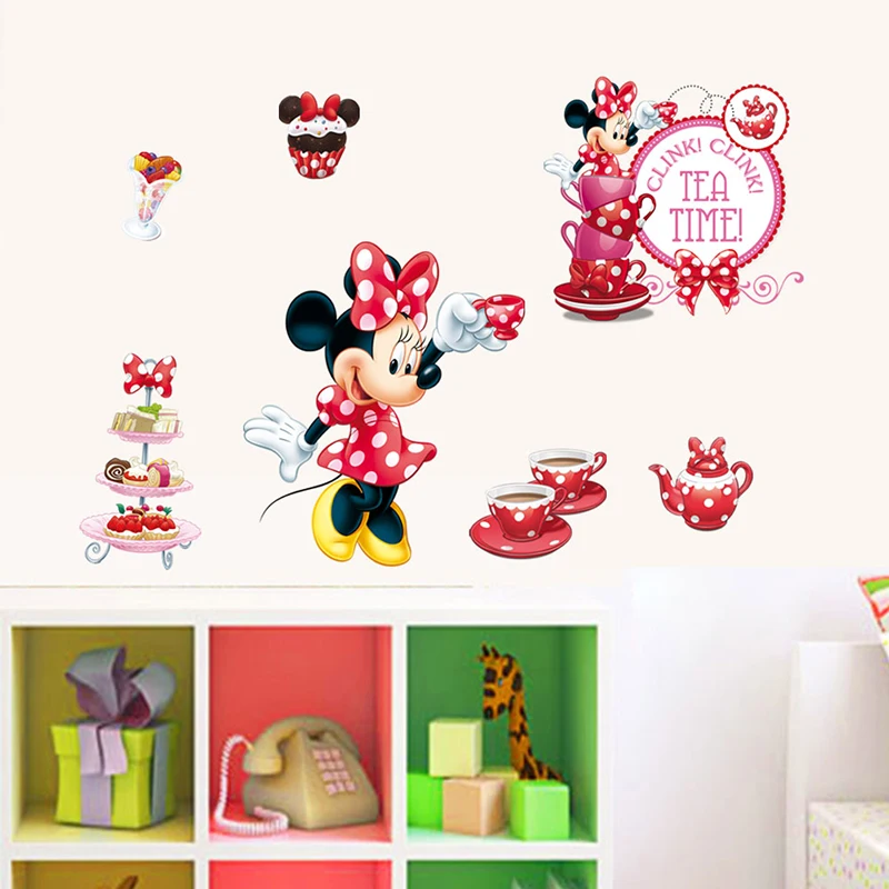 Disney Minnie Mouse Afternoon Tea Cartoon Wall Stickers For Kids Room Home Decor Girl's Bedroom Wall PVC Mural Art DIY Wallpaper Disney Minnie Mouse Afternoon Tea Cartoon Wall Stickers For Kids Room Home Decor Girl's Bedroom Wall PVC Mural Art DIY Wallpaper