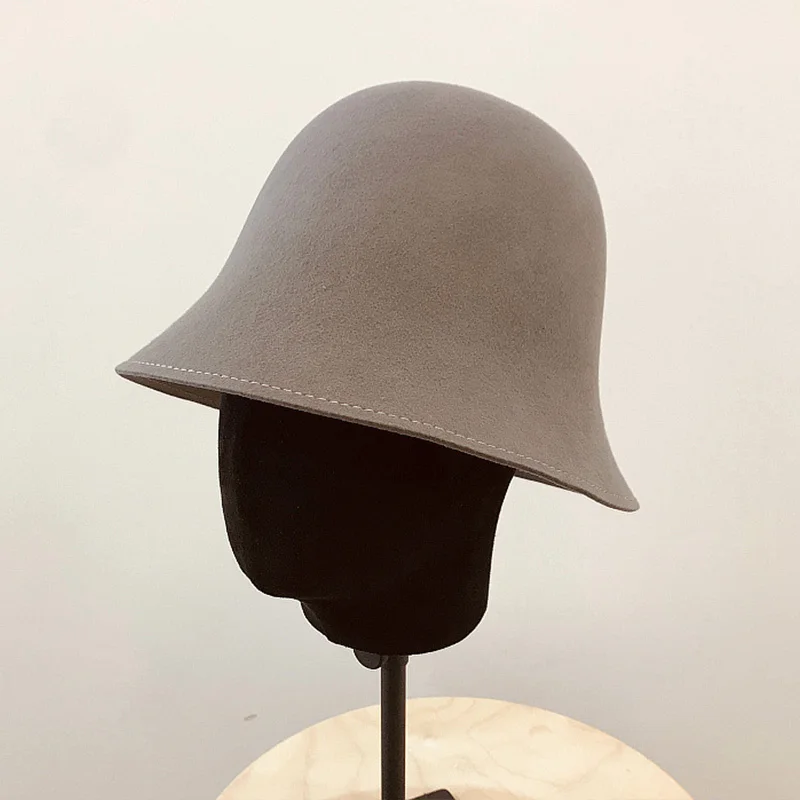 Gray Новинка, модные теплые шапки из шерсти, одноцветные, с плоским козырьком, Женская фетровая шляпа, шляпа-котелок, классическая шляпа-котелок, церковная шляпа - Цвет: Gray