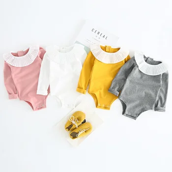 

Rompers Spring Summer New Style Baby Girls Long Sleeve Baby Girls Clothing Sets 100% Cotton Lotus Leaf Clothes Suits