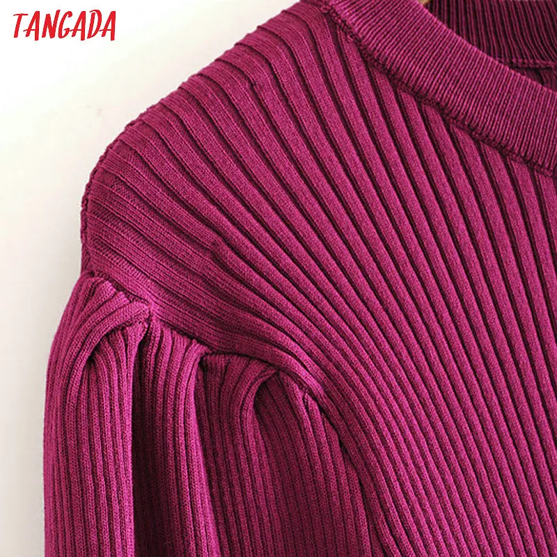 Женский однотонный вязаный свитер, кроп, Осень-зима, длинный рукав, женский фиолетовый пуловер, женская вязаная одежда 3H342