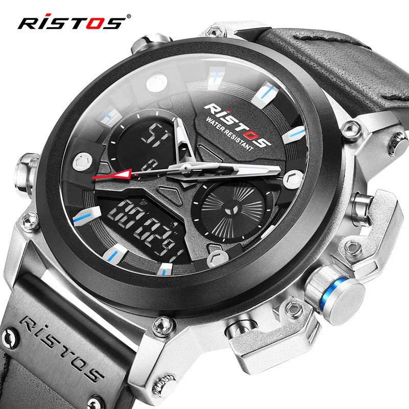 Оригинальные мужские часы RISTOS с двойным дисплеем военные японские кварцевые