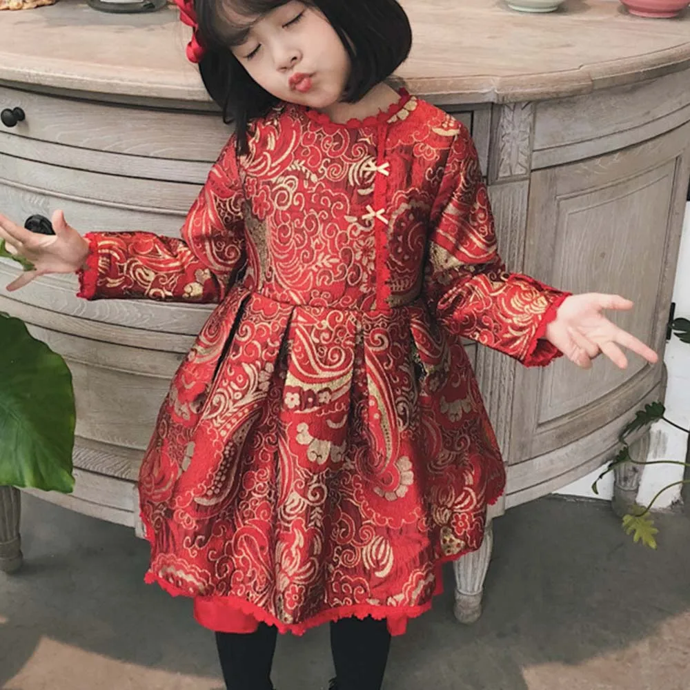 Amya/рождественские детские платья для девочек; Cheongsam; китайский стиль; сезон осень-зима; костюм принцессы; Новогоднее платье для маленьких девочек