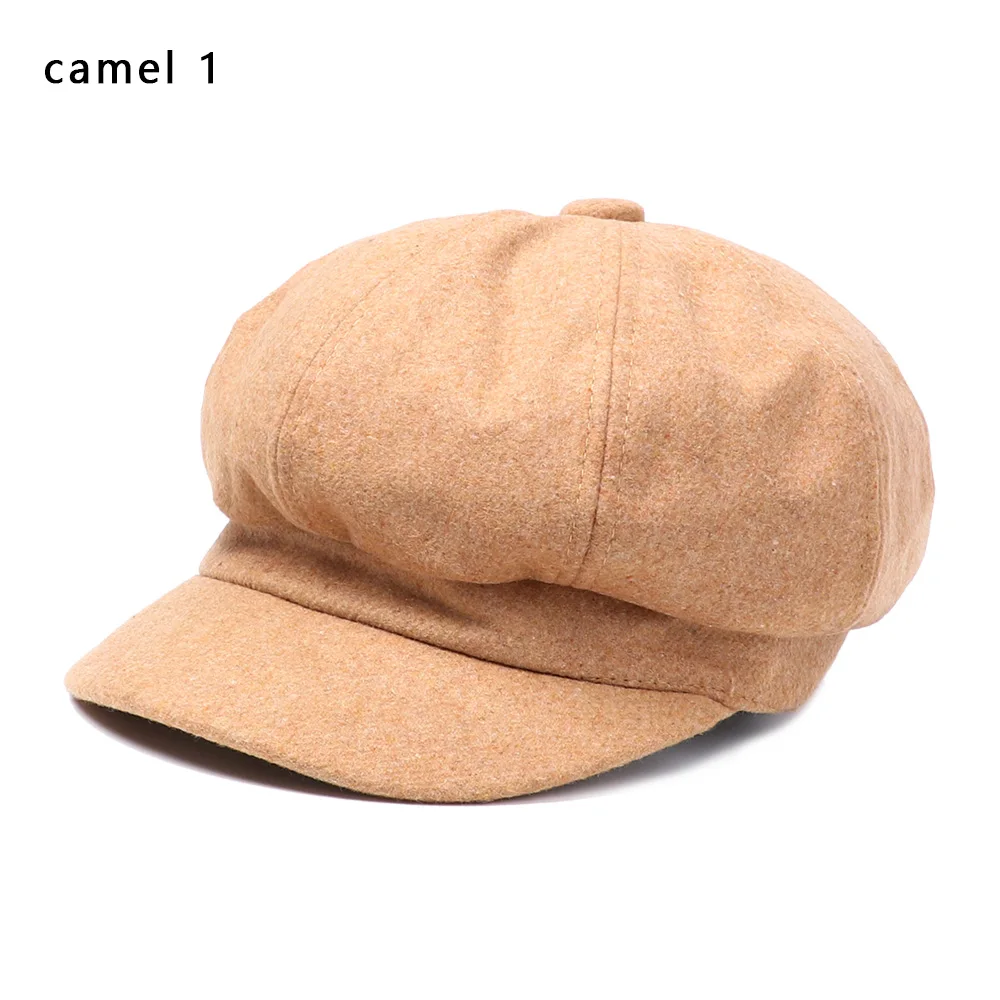 camel 1 Хлопковый женский модный берет осень зима восьмиугольная кепка шапки стильный артист живописец газетчик Кепка s Черный Серый Берет шляпы сомбреро - Цвет: camel 1