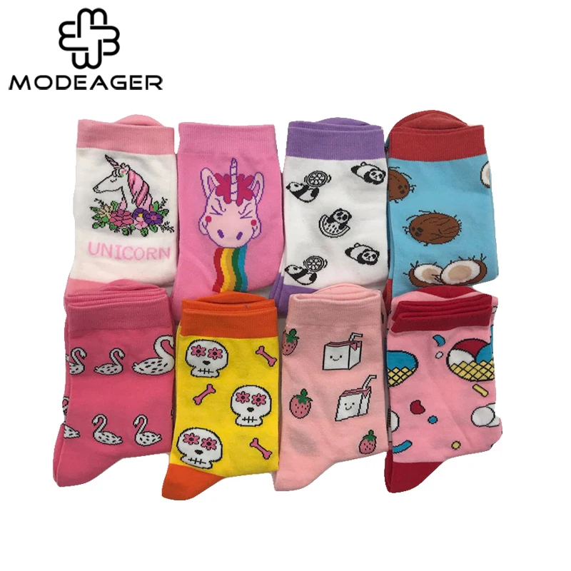 Modeager, 85% хлопок, единорог, суши, молоко, чай, забавные женские носки, новинка, крутые носки, подарок на Рождество для девочек