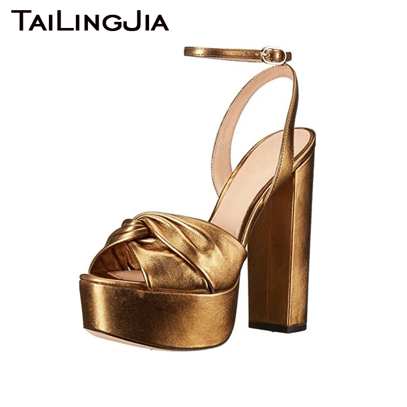 Sandalias doradas con plataforma para mujer, zapatos elegantes de tacón  alto con correa en el tobillo, Punta abierta, anudado, talla grande, para  verano, 2020|Sandalias de mujer| - AliExpress