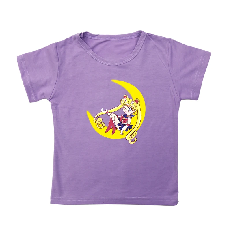 Sailor Moon/рубашка для девочек хлопковые топы с короткими рукавами, повседневные Рождественские футболки для мальчиков Милая футболка для малышей с принтом аниме, Новинка - Цвет: 917M-sailor-moon-2.6