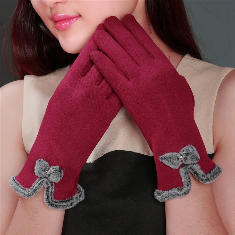 

High Quality Elegant Women Screen Sense Wrist Wool Gloves Female Lovely Bow Mittens Girls Warm Winter Cashmere Gloves