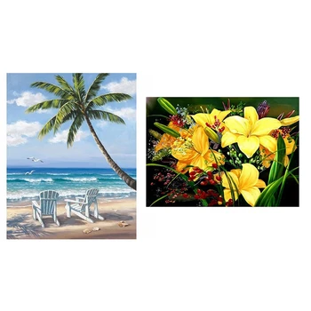 

2 Set Full Diamond Round Diamond 5D DIY Diamond Painting Diamond Embroidered Cross-Stitch Rhinestone Gift, "Seaside Deck Chair"