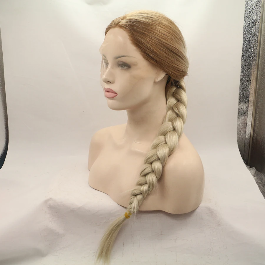 Dark Roots to Blonde Ombre Wig Synthetic Lace Front Wig for Women Heat Friendly Fiber Hair Half Hand Tied Daily Wear Makeup Wigs