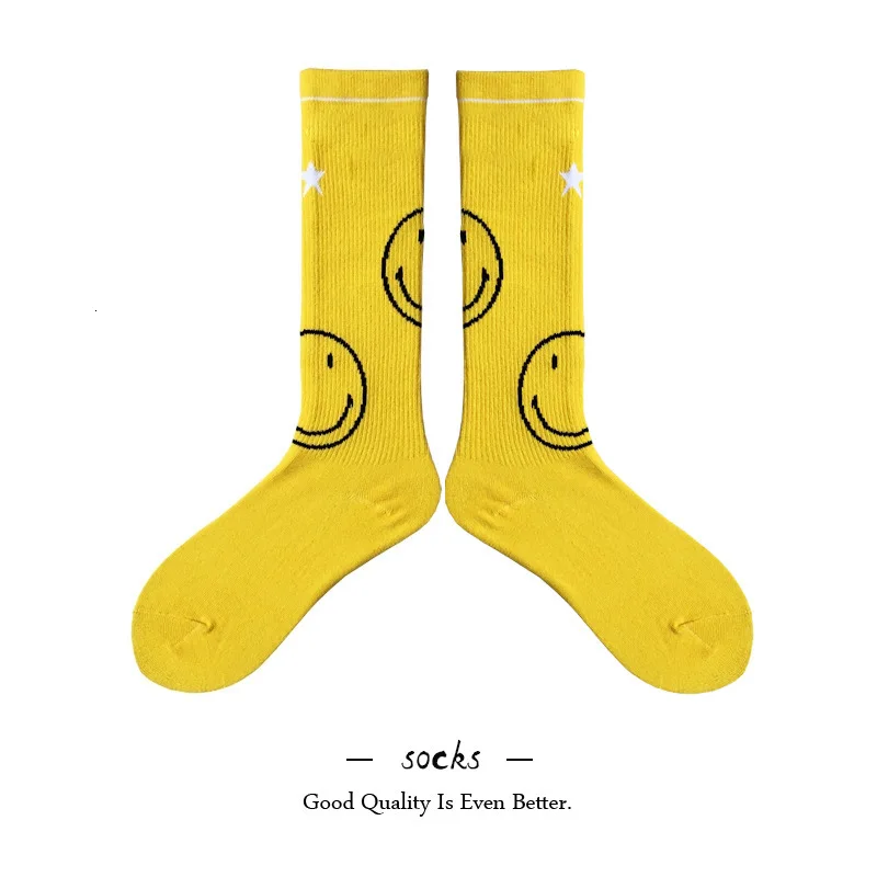 Harajuku Funny Winter Cute White Cool Cotton Black Socks Long Women Fashion Kawaii Smiley Face Streetwear Hip Hop Yellow Casual - Цвет: Yellow