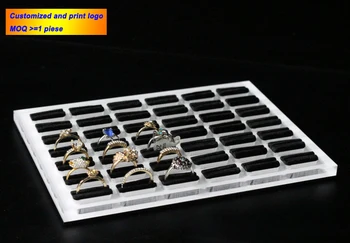 

Customized Acrylic 42 Slots Ring Display Tray Earring Stud Holder Jewelry Display Case Ring Organizer
