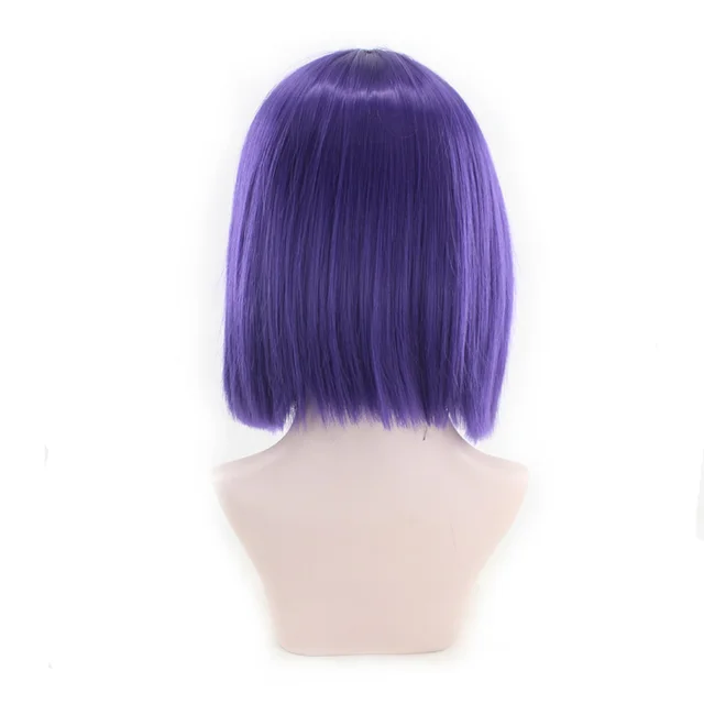 WoodFestival Short Straight Bob Synthetic Hair Wig With Bangs Cosplay Wigs For Women Pink Red Brown Blue Green White Purple Grey Purple