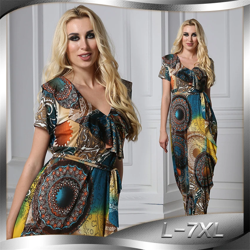 Женское мусульманское платье Abaya с коротким рукавом и принтом ид L 7XL Макси кафтан