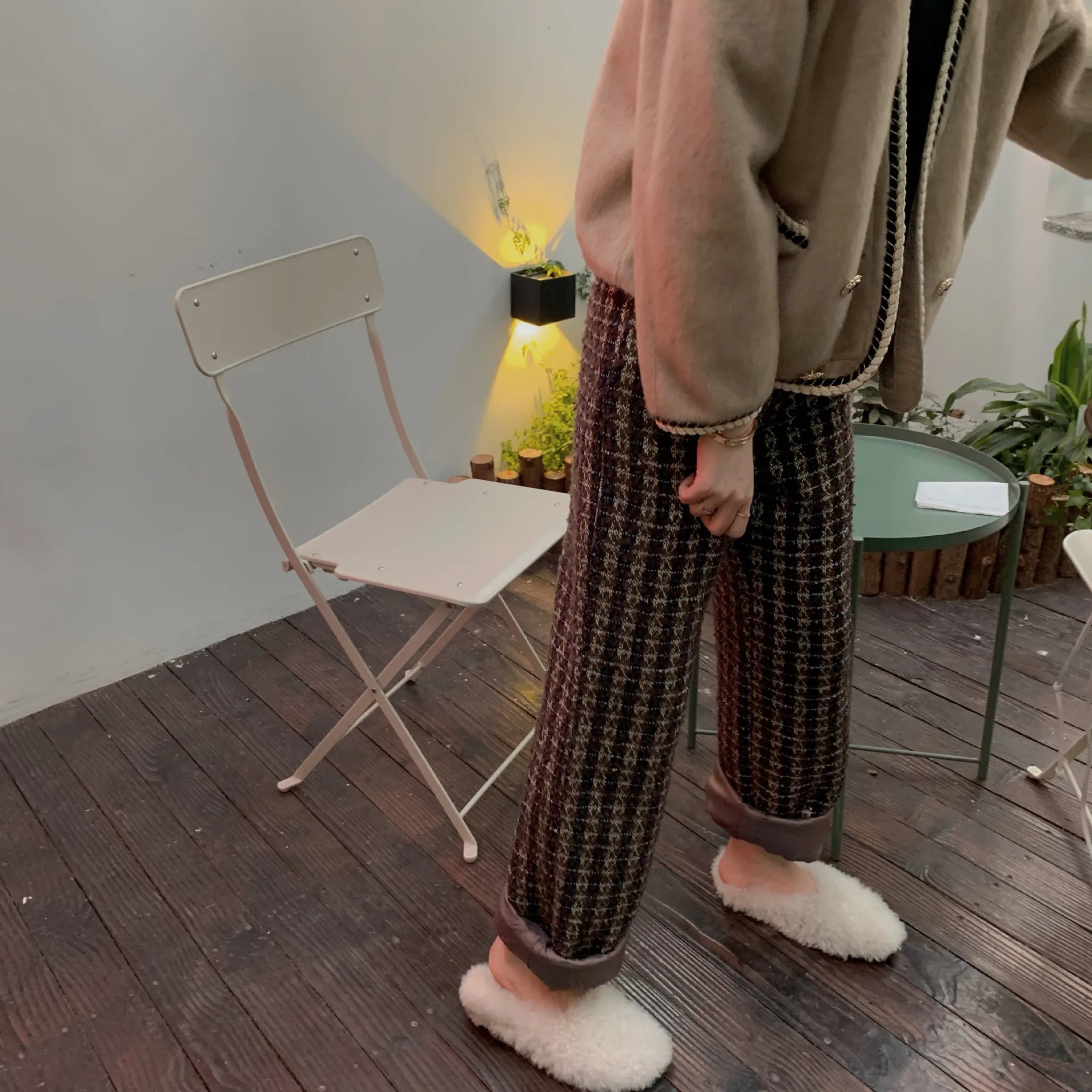 

Thickened Straight Casual Pants Fall winter 2020 Plaid Women Pants