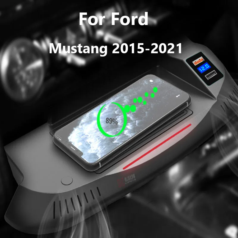 

Car wireless charger 15W for Ford Mustang 2015 2016 2017 2018 2019 2020 center console phone holder Phone Charging Plate