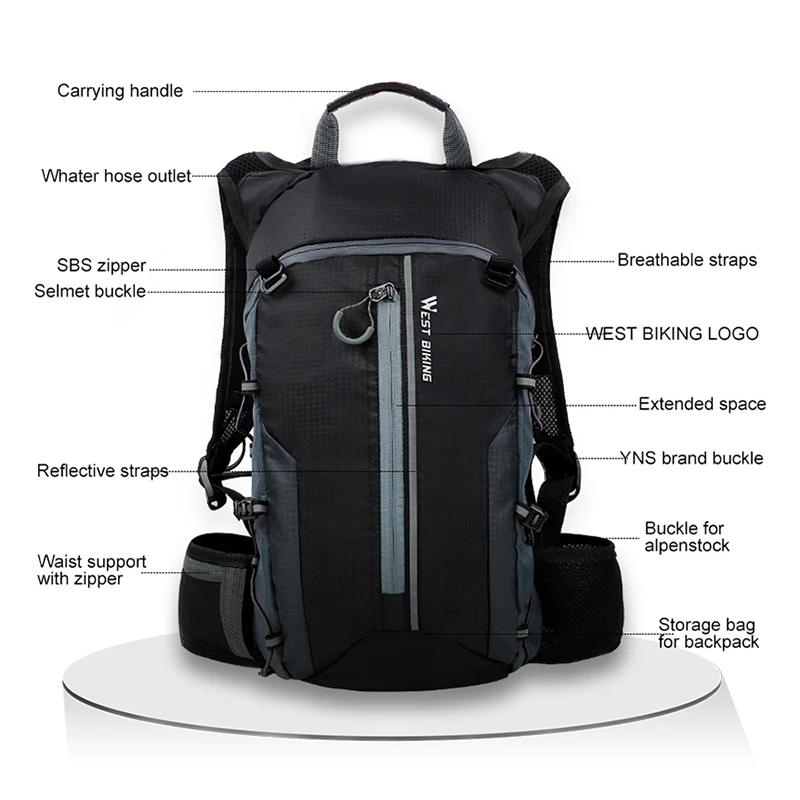 Perfect West Biking Cycling Backpack Bicycle Waterproof Folding MTB Bike Bag Travel Sports Outdoor Hydration Backpack Rave Reflective 4