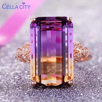 

JoiasHome Luxury 925 Silver Ring Jewelry With Rectangle Amethyst Gemstone Engagement Wedding Party Jewelry Anniversary Size 6-9