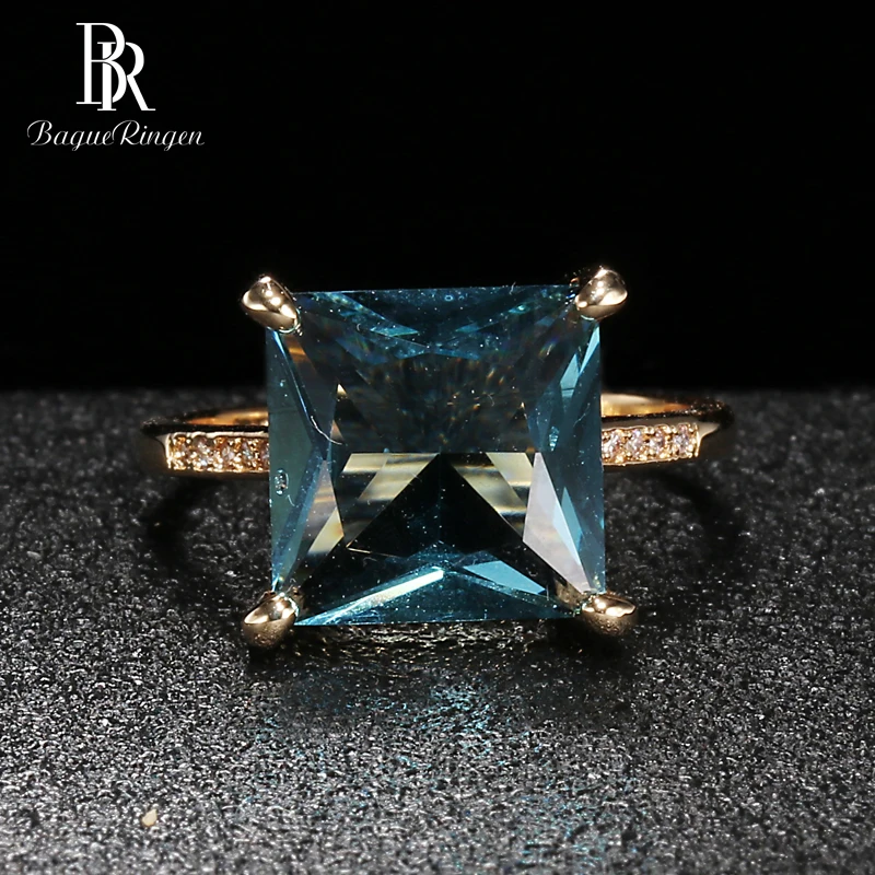 Bague Ringen, классическое серебряное кольцо, Стерлинговое Серебро S925, ювелирное изделие для женщин, квадратные драгоценные камни, обручальное кольцо с геометрическим узором, аквамарин, помолвка