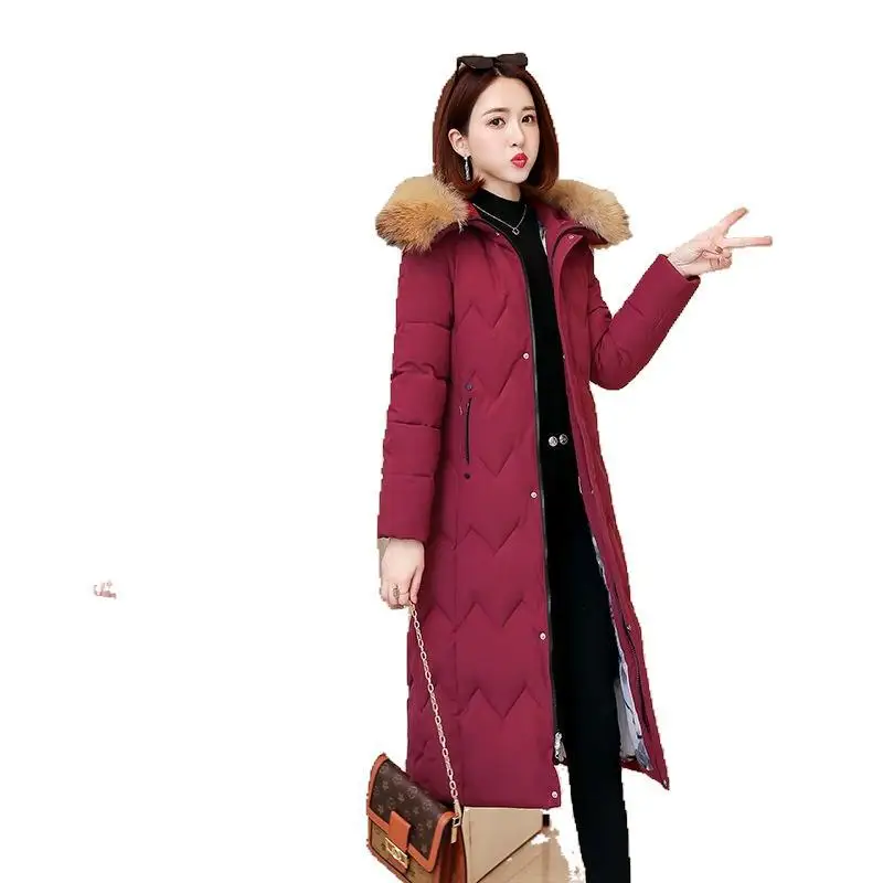 

Long over-the-Knee Thick Large Fur Collar Cotton-padded Clothes Women's 2019 Winter New Style Korean-style Slim Fit Cold Cotton