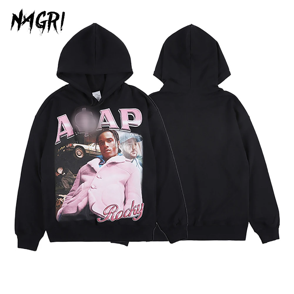 NAGRI мужская толстовка с капюшоном Asap Rocky графический принт Повседневная модная Толстовка Осень Зима уличная