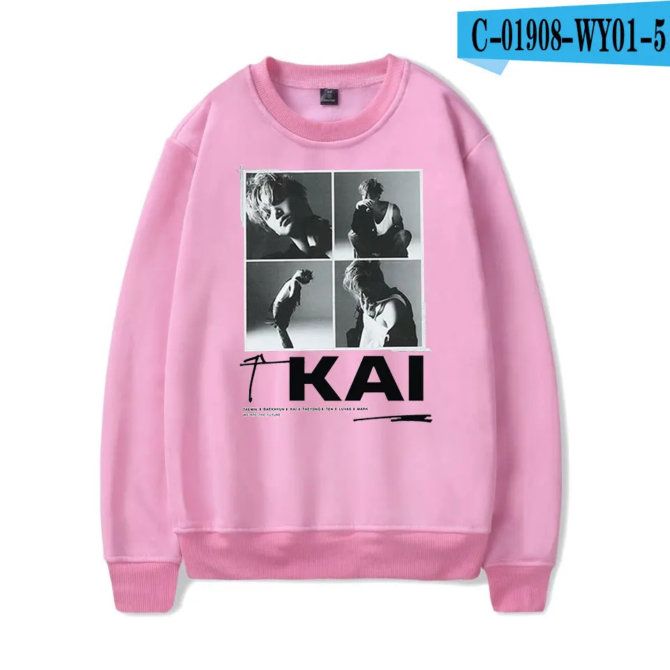 Корейская мода, KPOP Super M SuperM KAI, женские/мужские толстовки, толстовка с круглым вырезом и длинным рукавом, Harajuku, пуловер, топы, Moletom Tumblr - Цвет: PINK