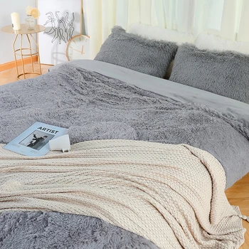 

3pcs/set Winter Thick Pure Color Bedding Set Fluffy Plush Duvet Cover Set Warm Fleece Pillowcase Home Decor Bedclothes
