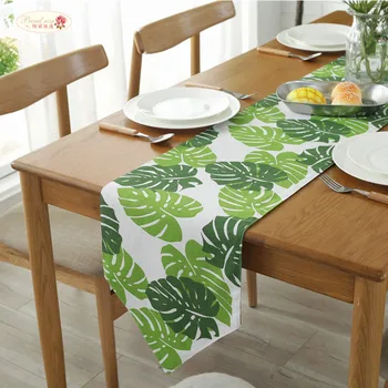 

Proud Rose Banana Leaf Double Cotton Table Runner Green Plant Turtle Leaf Triangle Table Flag Hotel Bed Wedding Table