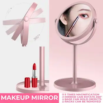 

Portable White Pink Princess Mirror Double-sided Flat Makeup Mirrors Desktop Flat Small Dressing Simple Personalize Mirror