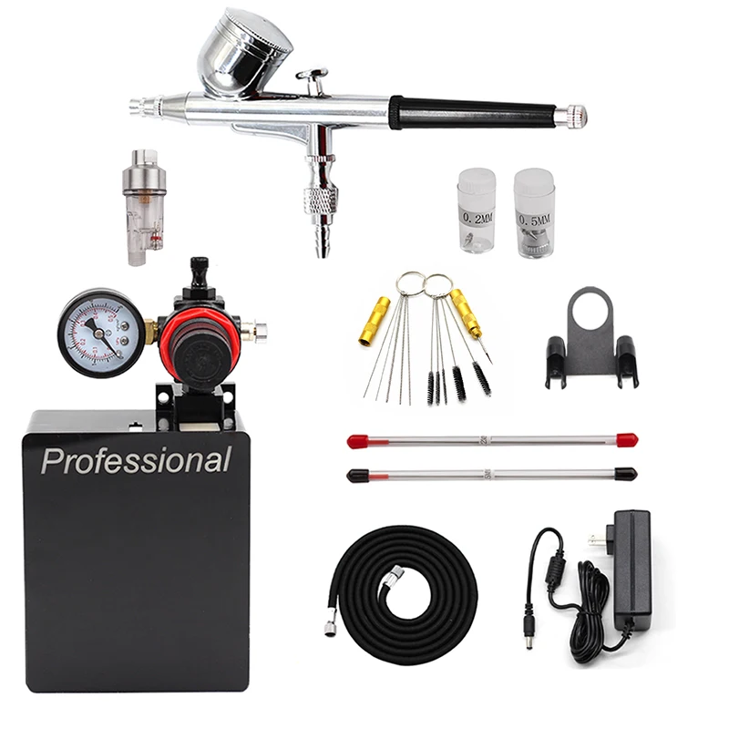 

Professional Dual Action Airbrush With Air Compressor Pump Pressure Control Switch For Art Car Model Tattoo Nail Manicure Craft