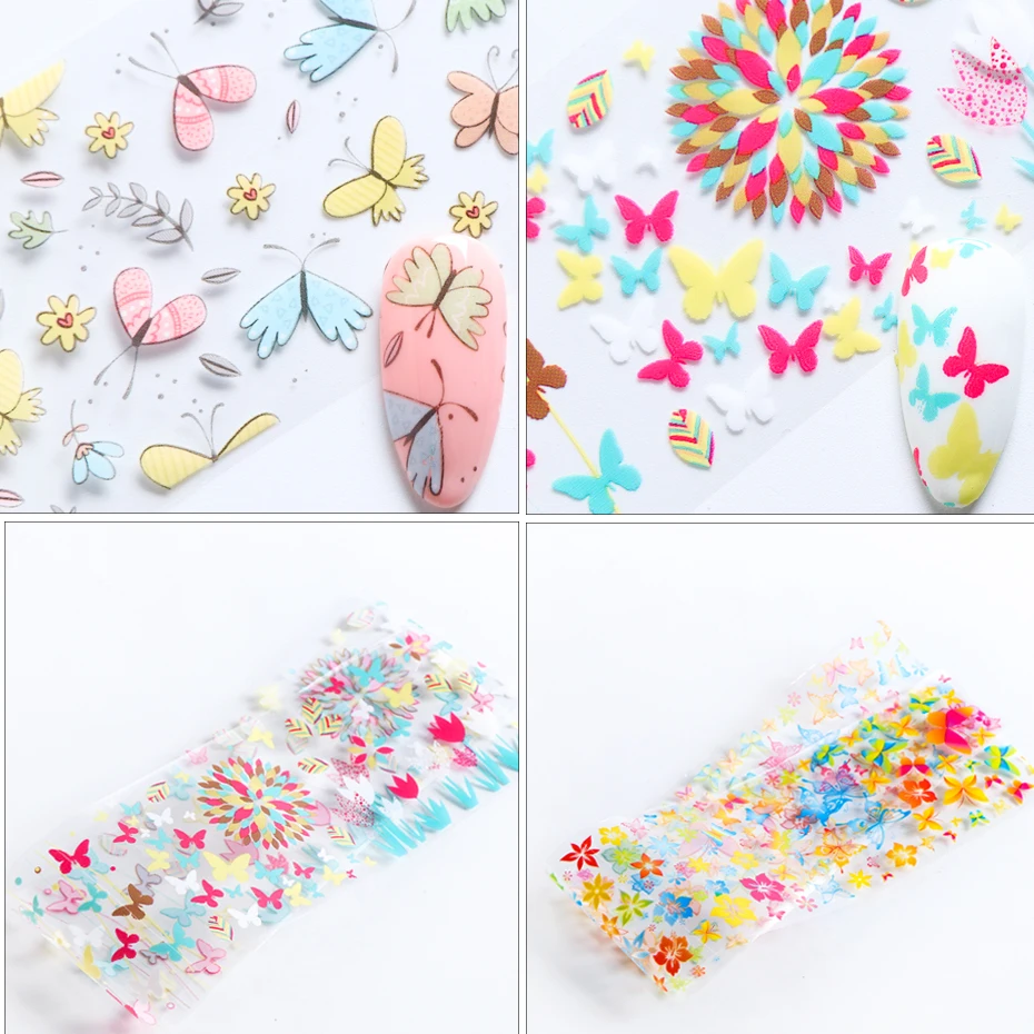 10 шт Бабочка Набор фольги для ногтей красочные цветы переводные наклейки слайдеры наклейка для маникюра украшения ногтей обертывание CHXK102